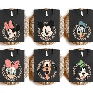 Disneyland Checkered Mickey and Friends Retro Shirt, Disneyland Family Trip Sweatshirt, Disneyland Vacation Tee, Disneyland All Characters image 3