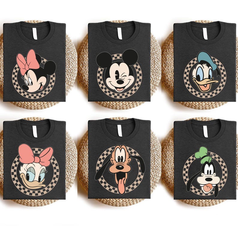 Disneyland Checkered Mickey and Friends Retro Shirt, Disneyland Family Trip Sweatshirt, Disneyland Vacation Tee, Disneyland All Characters image 3