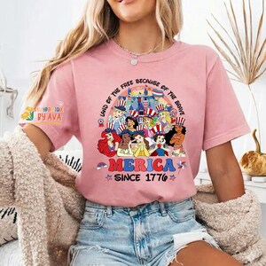 Happy Independence Day Disneyland Princess Shirt, WDW Disneyland Castle Family USA Happy 4th of July Tee, America US Flag, Girl Trip Shirt image 3
