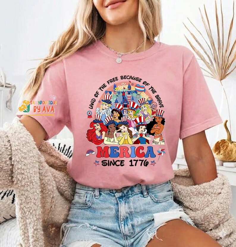 Happy Independence Day Disneyland Princess Shirt, WDW Disneyland Castle Family USA Happy 4th of July Tee, America US Flag, Girl Trip Shirt image 3