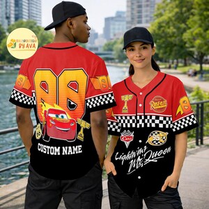Personalized Disneyland Cars Baseball Jersey,Lightning McQueen Crop Top Baseball Jersey,Disneyland Cars Birthday Gift, Gift For Her and Him image 2