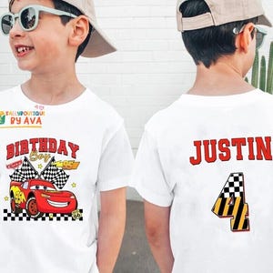 Camiseta de cumpleaños de Cars de Disneyland, camiseta personalizada de Rayo McQueen para niño, camiseta a juego familiar de Pixar Pit Crew, viaje de cumpleaños con autos de carreras imagen 2