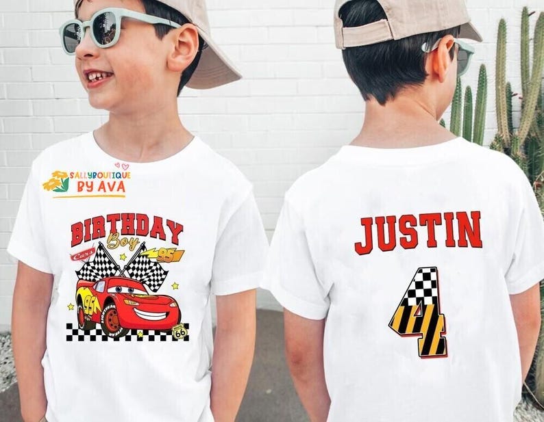 Camiseta de cumpleaños de Cars de Disneyland, camiseta personalizada de Rayo McQueen para niño, camiseta a juego familiar de Pixar Pit Crew, viaje de cumpleaños con autos de carreras imagen 2