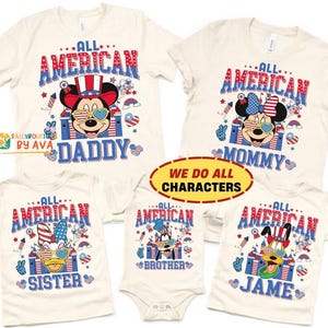 Personalized Mickey and Friends Dad Mom Happy 4th of July Shirt, Disneyland Patriotic 4th Of July Family Matching Tee, 250th Shirt image 1