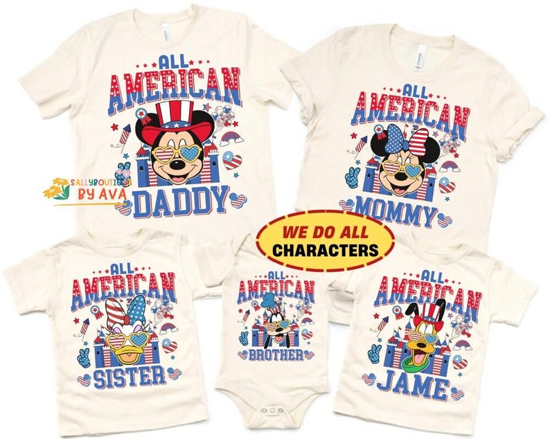 Personalized Mickey and Friends Dad Mom Happy 4th of July Shirt, Disneyland Patriotic 4th Of July Family Matching Tee, 250th Shirt image 1