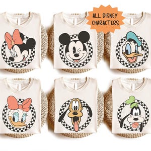 Disneyland Checkered Mickey and Friends Retro Shirt, Disneyland Family Trip Sweatshirt, Disneyland Vacation Tee, Disneyland All Characters image 2