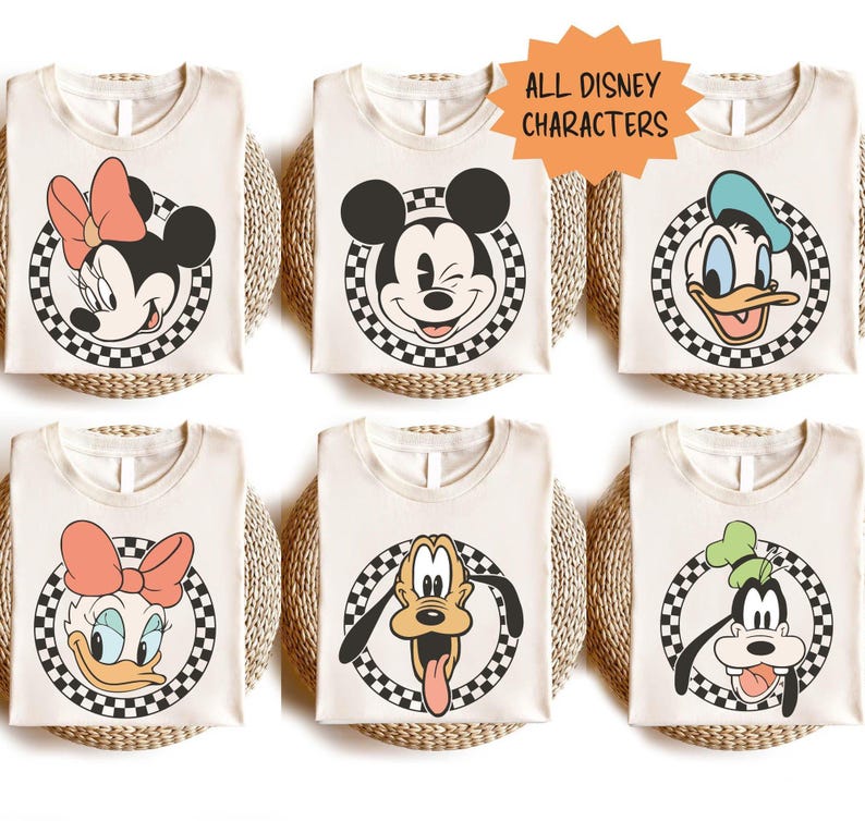 Disneyland Checkered Mickey and Friends Retro Shirt, Disneyland Family Trip Sweatshirt, Disneyland Vacation Tee, Disneyland All Characters image 2