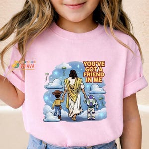 Jesus Youve Got A Friend In Me Shirt, Christian Toy Story Tee, Faith Friendship Shirt, Jesus Cartoon Tee, Christian Gift, Funny Faith image 2
