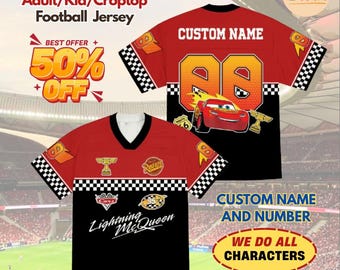 Personalized Disneyland Cars Football Jersey, Custom Name Number Lightning McQueen Shirt, Cars Movie Birthday Gift, Boys Racing Jersey