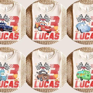 Custom Disneyland Pixar Cars Birthday, Lightning McQueen Sally Birthday Shirt, Personalized Age & Name Shirt, Kids Race Car Birthday Tee bild 1