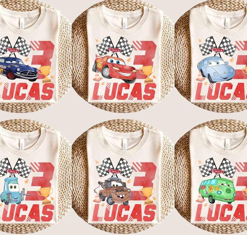 Custom Disneyland Pixar Cars Birthday, Lightning McQueen Sally Birthday Shirt, Personalized Age & Name Shirt, Kids Race Car Birthday Tee bild 1
