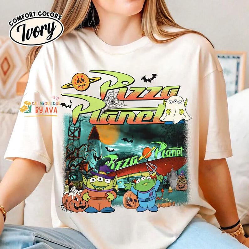 Comfort Colors® Vintage Aliens Toy Story Pizza Planet Halloween Shirt, Toy Story Halloween Shirt, Disneyland Spooky Season, Halloween Party image 6