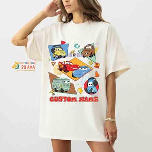 Custom Name Cars Characters Shirt, Personalized Lightning McQueen, Tow Mater, Doc Hudson Tee, Custom Boy Shirt, Disneyland Family Matching image 5