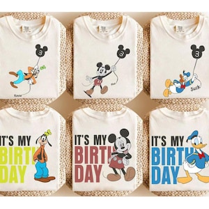 Custom Name Age Disneyland Mickey and Friends With Balloon Shirt, Personalized It's My Birthday Gift, Disneyland Family Matching Shirt 2026 image 1