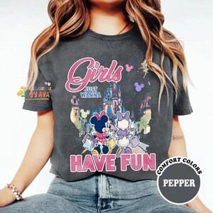 Disneyland Castle Girls Just Wanna Have Fun Trip shirt, Minnie Daisy Summer Shirt, Disneyland Besties Tee, Disneyworld Vacation, Summer Gift image 4