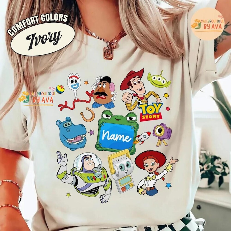 Custom Name Toy Story 5 Movie Shirt, Lilypad Buzz Lightyear Woody Jessie Toy Story Land You've Got a Friend In Me Adult & Kids Shirt image 7