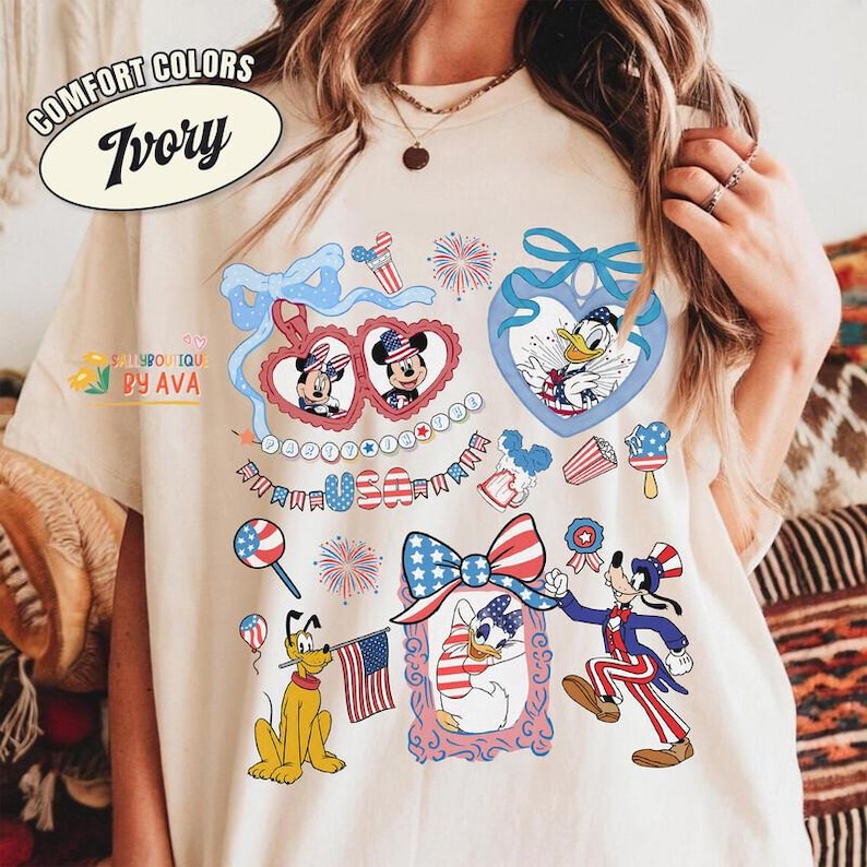 Coquette Bows Mickey and Friends Patriotic Disneyland 4th of July Shirt, USA Independence Day, 250 Years Celebration Shirt, Holiday Shirt Bild 1