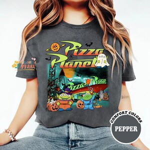 Comfort Colors® Vintage Aliens Toy Story Pizza Planet Halloween Shirt, Toy Story Halloween Shirt, Disneyland Spooky Season, Halloween Party image 5