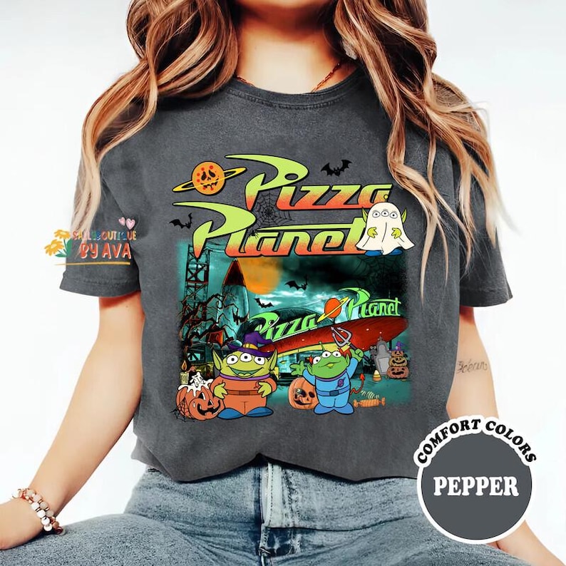 Comfort Colors® Vintage Aliens Toy Story Pizza Planet Halloween Shirt, Toy Story Halloween Shirt, Disneyland Spooky Season, Halloween Party image 5