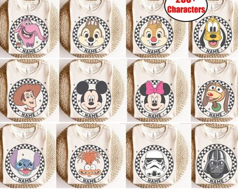Customize All Disneyland Characters Checkered Shirt, Retro Mickey and Friends, Vintage Toy Story Starwars Inside Out Characters T-shirts