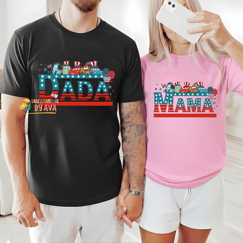 Personalized Disneyland Cars Family Dad Mom Happy 4th of July Shirt, Pixar Cars Independence Day Shirt, Lightning McQueen Patriotic Shirt image 2