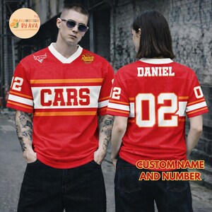 Personalized Disneyland Cars Football Jersey, Lightning McQueen Croptop Youth Adult Football Jersey Team, Cars Family Football Matching 2026 image 2