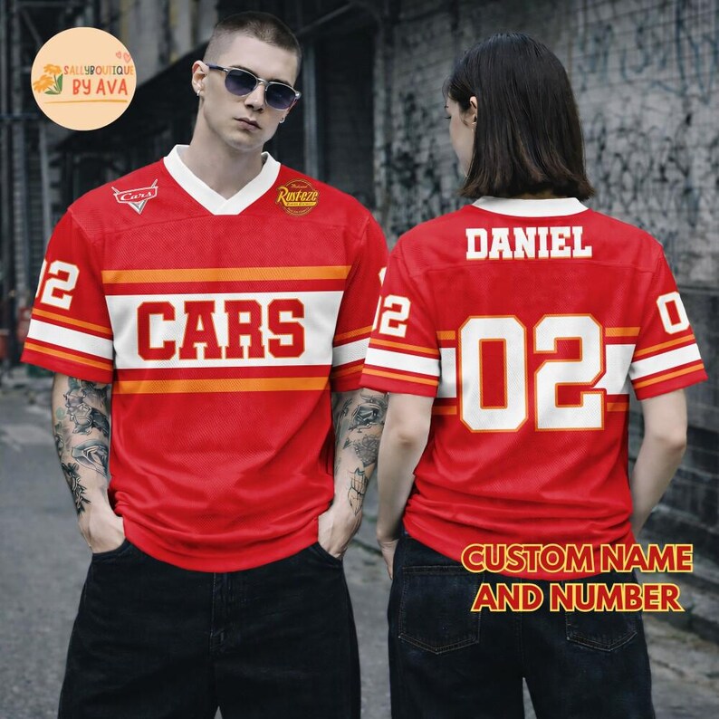 Personalized Disneyland Cars Football Jersey, Lightning McQueen Croptop Youth Adult Football Jersey Team, Cars Family Football Matching 2026 image 2
