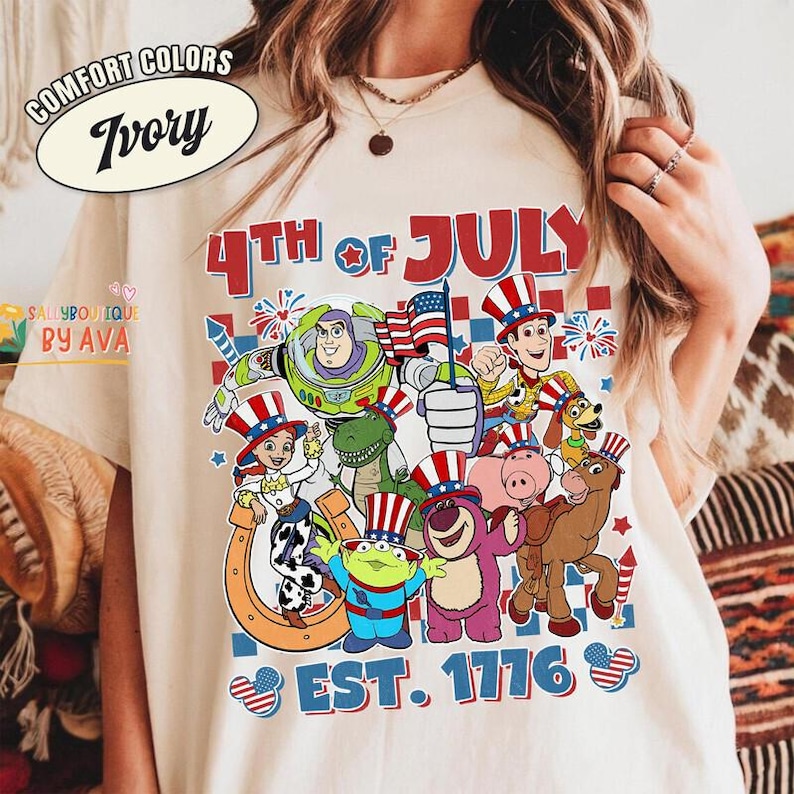 Chemise rétro Toy Story 4 juillet, chemise Toy Story USA 250e anniversaire, chemise Pixar Toy Story 4 juillet, fête de l'indépendance de Disneyland image 1