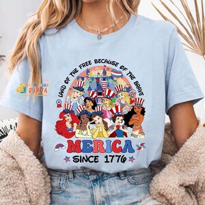 Happy Independence Day Disneyland Princess Shirt, WDW Disneyland Castle Family USA Happy 4th of July Tee, America US Flag, Girl Trip Shirt image 1