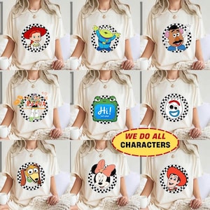 Retro Disneyland Toy Story 5 Checkered Comfort Colors Shirt, Disneyland All Characters Shirt, Lilypad Woody Buzz Disneyland Trip Shirt image 1