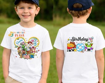Two-sided Personalized Toy Story Birthday Shirt, Custom Disneyland Toy Story shirt, Toy Story Gift, Family Matching Birthday Shirt