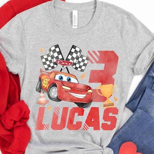 Custom Disneyland Pixar Cars Birthday, Lightning McQueen Sally Birthday Shirt, Personalized Age & Name Shirt, Kids Race Car Birthday Tee bild 3