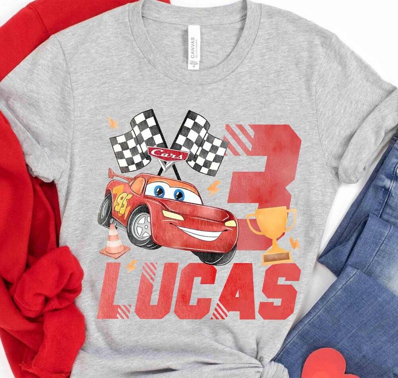 Custom Disneyland Pixar Cars Birthday, Lightning McQueen Sally Birthday Shirt, Personalized Age & Name Shirt, Kids Race Car Birthday Tee bild 3