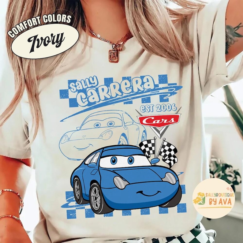 Retro Disneyland Cars Shirt, Checkered Lightning McQueen Cars Sally Tow Mater Shirt, Disneyland Group Matching Trip Shirts, Family Matching image 5
