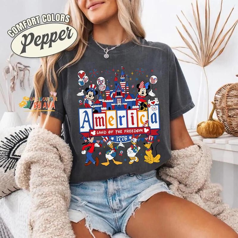 Mickey and Friends Patriotic Disneyland 4th of July Shirt, Disneyland Castle Family America 4th of July, Happy Independence Day, 250th Shirt image 2