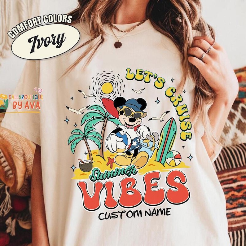 Personalized Mickey and Friends Summer Vibes Disneyland Cruise Shirt, Custom Family Vacation Shirt, Disneyland Family Cruise Matching image 2