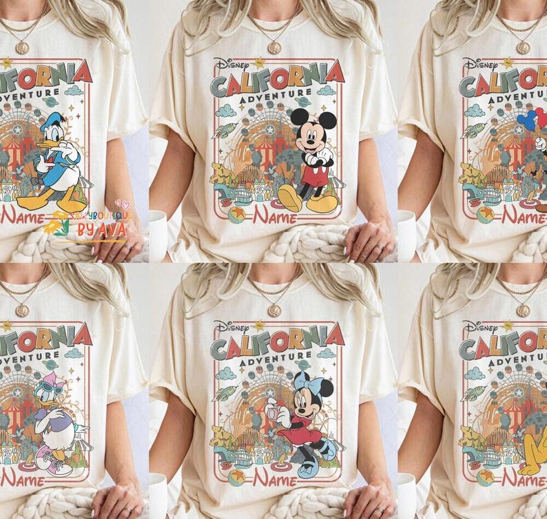 Retro Personalized Disneyland California Adventure Shirt, Mickey & Friends Princess Baymax Toy Story Tee, Family Trip Group Matching Shirts image 2