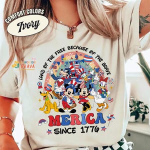 Land Of The Free Because Of The Brave Mickey and friends Happy 4th of July Shirt, Disneyland Patriotic Shirt, Independence Day, 250th Shirt image 1