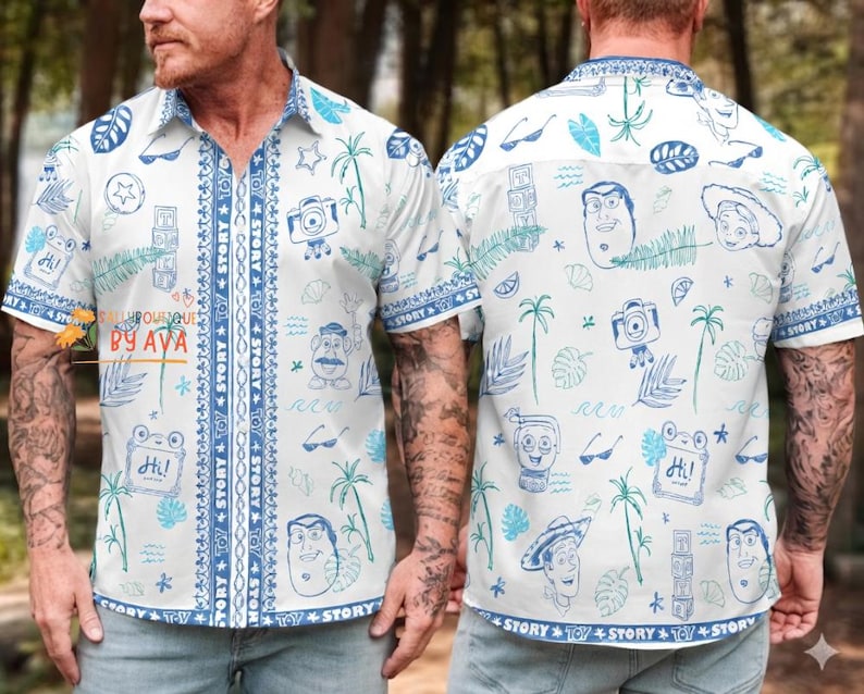 Toy Story Hawaiian Shirt, Lilypad Woody Buzz Jessie Aloha Shirt,Toy Story Button Up Shirt, Summer Beach Outfit, Disneyland Summer Vacation image 2
