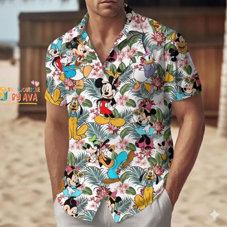 Mickey and Friends Hawaiian Shirt, Disneyland Hawaiian Button Up Shirt, Family Trip Vacation Shirt, Minnie Mouse Summer Hawaiian Summer Gift image 2