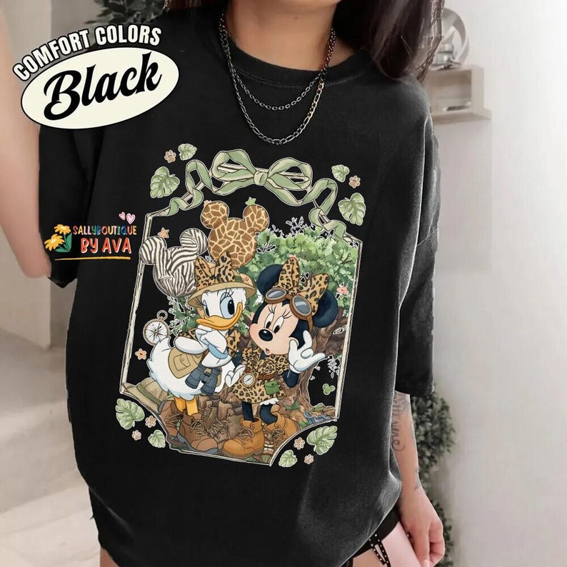 Retro Comfort Colors® Minnie Daisy Safari Leopard Shirt, Animal Kingdom Leopard Besties Tee, Lets Get Wild WDW Matching Family Trip 2026 Te image 5
