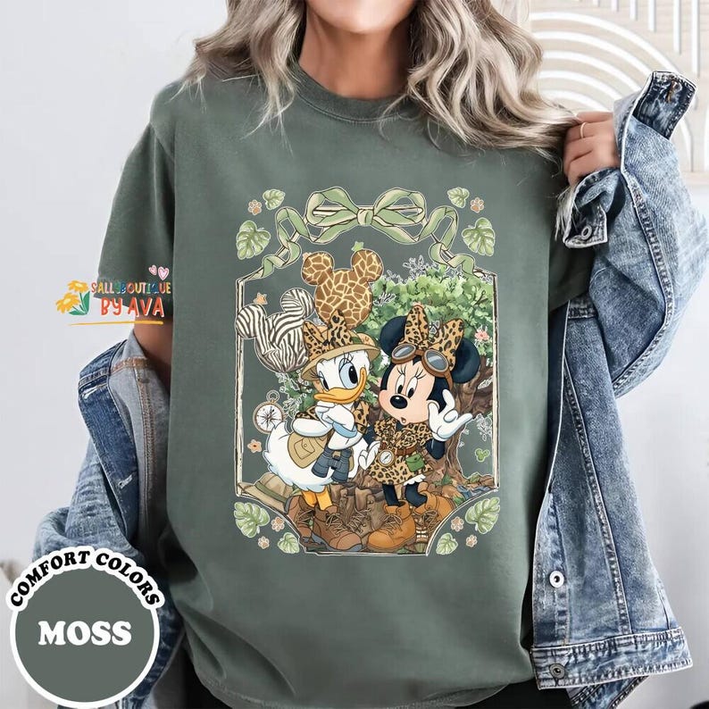Retro Comfort Colors® Minnie Daisy Safari Leopard Shirt, Animal Kingdom Leopard Besties Tee, Lets Get Wild WDW Matching Family Trip 2026 Te image 3
