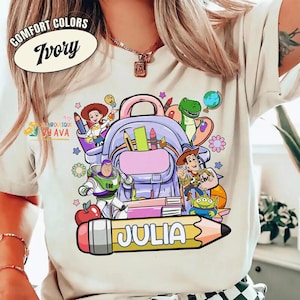 Custom Kids Name Toy Story Back To School Shirt, Toddler First Day of School Tee Kindergarten Shirt With Name, First Day School Outfit image 3