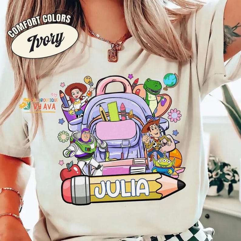 Custom Kids Name Toy Story Back To School Shirt, Toddler First Day of School Tee Kindergarten Shirt With Name, First Day School Outfit image 3