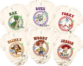 Disneyland Pixar Toy Story Checkered Shirt, Vintage Slinky Woody Buzz Jessie Rex Lotso Disneyland Family Vacation Tee, Disneyland Birthday