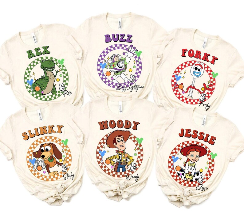 Disneyland Pixar Toy Story Checkered Shirt, Vintage Slinky Woody Buzz Jessie Rex Lotso Disneyland Family Vacation Tee, Disneyland Birthday image 1