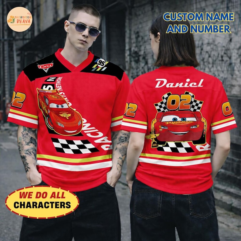 Custom Disneyland Cars Lightning McQueen Crop Top Jersey Football Jersey,Custom Name and Number Football Shirt, Disneyland Cars Team Outfit image 2