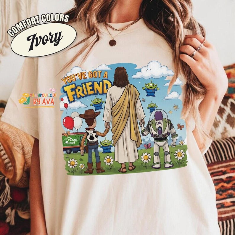 Jesus You've Got A Friend In Me Shirt, Christian Toy Story Tee, Faith Friendship Shirt, Jesus Cartoon Tee, Christian Gift, Funny Faith Shirt image 2