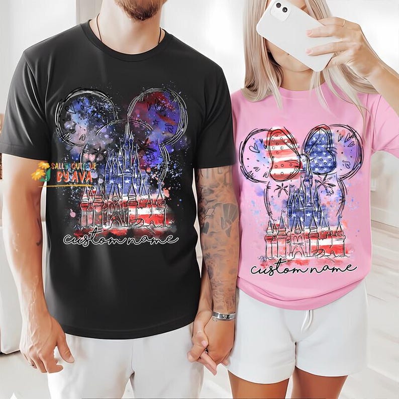 Custom Name 4th of July Shirt Disneyland Castle, Merica Disneyland Shirt, 4th of July Mickey Minnie Shirt, Independence Day, 250th Shirt image 2