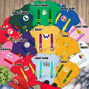 Camisetas de disfraces familiares de Super Mario para Halloween, Camiseta de personajes de Super Mario, Camiseta de fiesta de Halloween de Super Mario, Camiseta de fiesta de Mario y sus amigos imagen 1